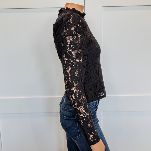NWT- Skylar High Neck Black Lace Knit Gothic Blouse, Side Zipper, Women’s Small - Picture 5 of 10